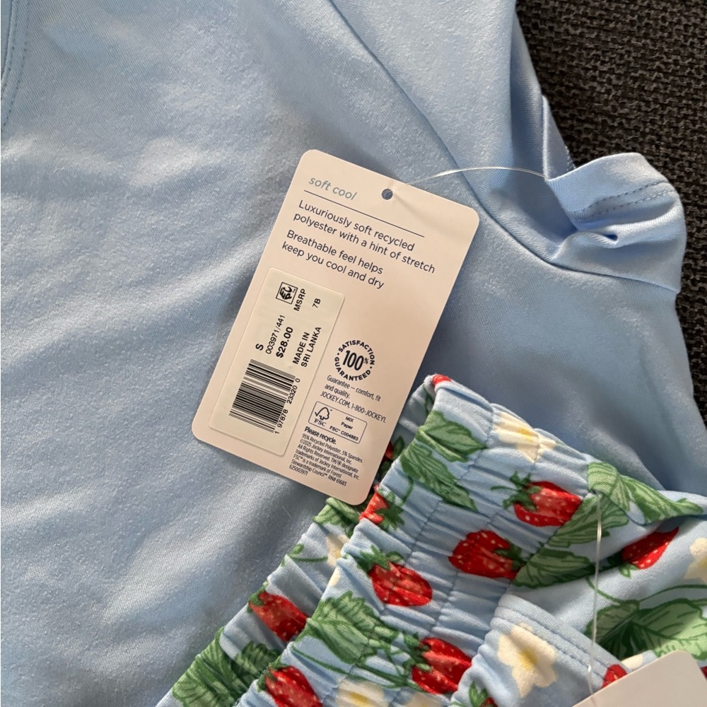 JockeyLight Blue Pajama Set with Strawberry Print Shorts nwt small - Picture 3 of 4